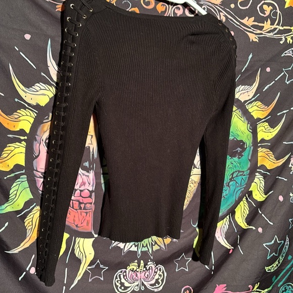 Guess by Marciano  Laced Sleeve Ribbed Knitting Black Size Small - Picture 4 of 4